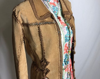 Vintage Carducci Leather Macrame western boho jacket