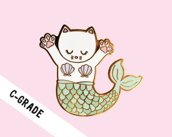 C-GRADE PIN - Enamel Pin, Mermaid Cat Pin, Hard Enamel, Second Pins, B-grade, Imperfect, Defect