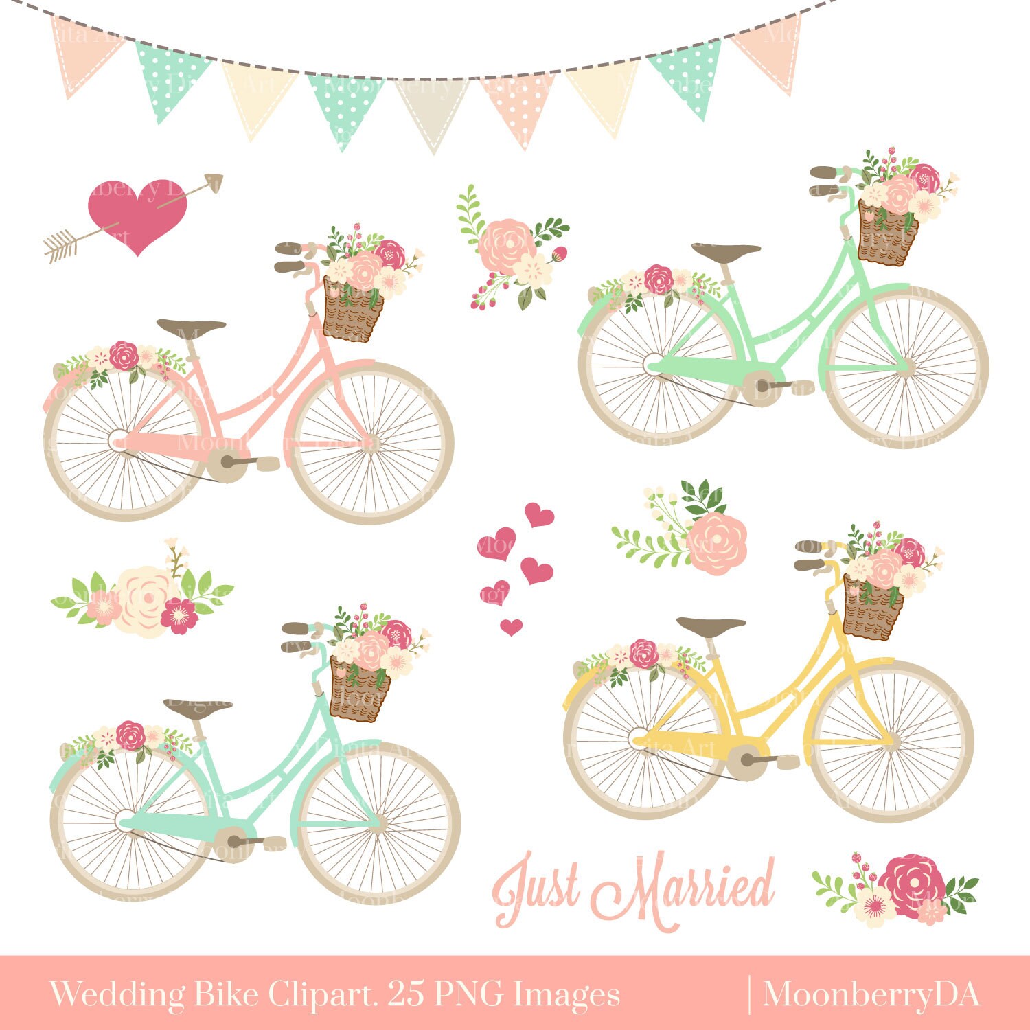 Bicycle Clipart BIKE CLIPART Floral PNG Bicycle Clipart BIKE CLIPART Floral PNG