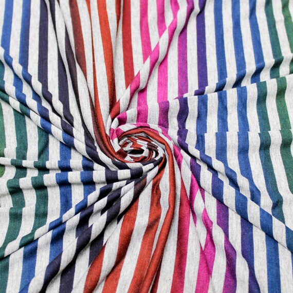 Gray and Eggplant Striped Jersey Knit Fabric by the yard 1