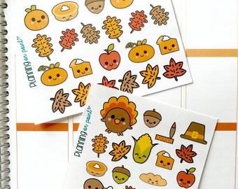 Kawaii Fall and Thanksgiving Mini Kit Planner Stickers!