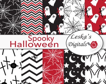 Halloween scrapbook paper, Digital paper, Halloween scrapbook backgrounds, Printable scrapbook paper in patterns of ghost crosses spider web
