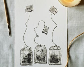 Teatime - Digital Art Print. Ink illustration from the Inktober series.