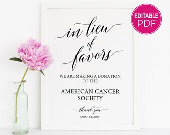 In lieu of favors sign download In lieu of favors template Wedding charity sign Wedding signs Wedding decorations sign Wedding decor FDED1