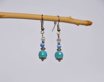 Earrings with pretty blue and white beads