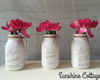 set of three painted quart mason jars