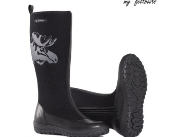 Winter Boots - Black Felted Boots - Women Winter Shoes - Black Knee High Boots - Women Snow Boots - Women Handmade Shoes - Embroidered Boots
