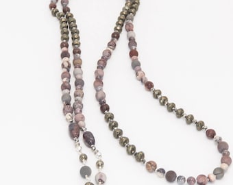 Artistic Jasper and Pyrite Sterling Silver Lariat and Earrings