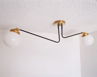 Twin Arm Globe Shaded Flush Mount Ceiling Light Atomic Modern Orb UL Listed