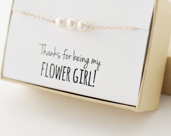 Flower Girl Gift - Flower Girl Bracelet - Thanks for being my flower girl - White Freshwater Pearl Gold Bracelet - Real Pearl Bracelet