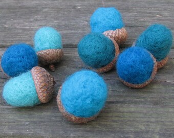 Teal Needle Felted Acorns