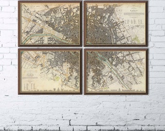 Map of Paris in 4 panels - Sectional map of the city of Paris - Fine reproduction