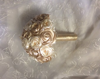 Handmade wedding bouquet made of satin with beads