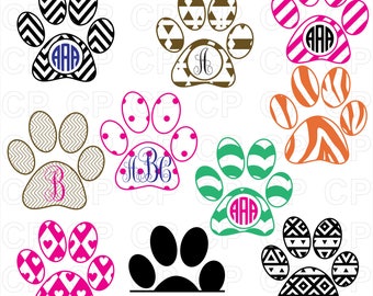 Paw Print SVG Cut Files, Paw Print Clipart, Bundle Svg, Paw Print Monogram Frames Cut Files for Cricut, Silhouette Studio_Digital Download