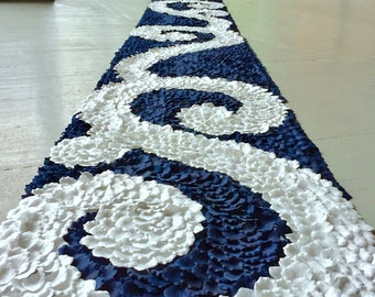 Starry Night -Midnight Blue & Silver Silk Rose Petal Swirl Aisle Runner, Midnight Blue Petal Runner, Silver Aisle Runner, Wedding Aisle
