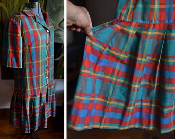 Mediun - Vintage Plaid Day Dress