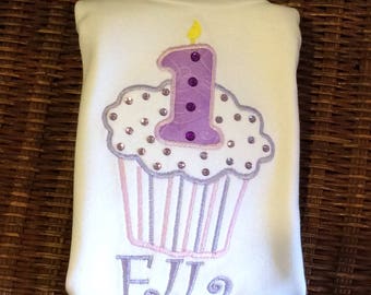 Lavender cupcake shirt personalized with name and number-up to 6x