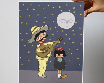 The Mariachi - illustration - print - 10.6 x 13.8 inches - Fabriano paper