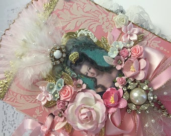 Original Collage Marie Antoinette Book, Paper Doll Book, Lace Collage Book, French Journal, Shabby French Book, Mixed Media Art Journal