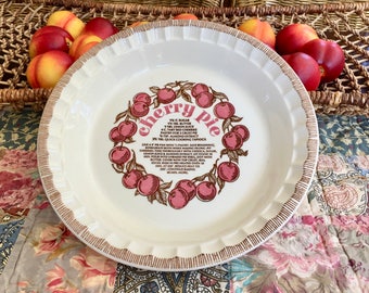 Cherry Pie Plate Pie Dish Vintage Pie Plate with Recipe Cherry Decor Cherry Kitchen Decor Vintage Kitchen Red Kitchen Vintage Baking Gifts