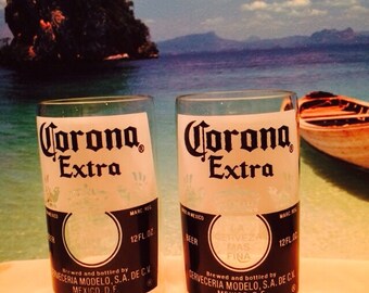 Corona Glasses/Recycled Beer Bottle Glasses/Corona Extra/Upcycled/Repurposed/Handcrafted Tumblers/set of 2/