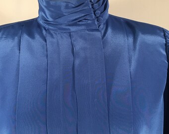 Vintage 1980s MINALI Sz 8 Royal Blue Secretary Blouse