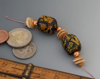 Faux Stone Polymer Clay Artisan Art Beads, Handmade Bead Set of 2, Unique Jewelry Making.