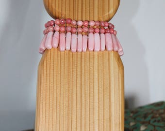 Pink and Silver Three Strand Bracelet