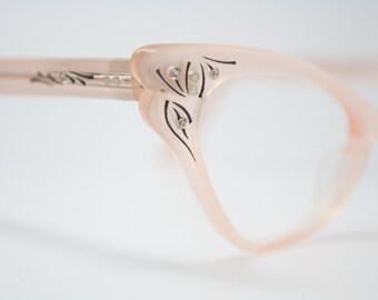 cat eye glasses Pink rhinestone vintage 1950s eyewear cateye frames