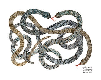 Writhing Snakes Print, giclee art print, watercolor reproduction print, reptile illustration