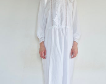 Victorian elaborate white cotton and lace long sleeve nightgown