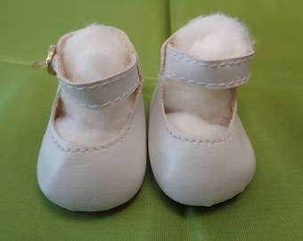 White Leather Mary Jane Doll Shoes Vintage Doll Shoes- Size 5