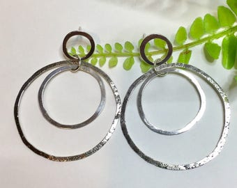 Sterling Silver Hoop Earrings, Silver Post Earrings, Large Earrings, Oxidized Earrings, Organic Earrings, Silver Post Earrings, Item #1014
