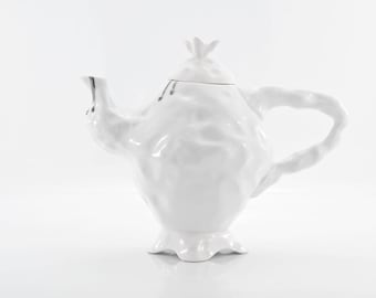 Alice in Wonderland Teapot, Porcelain Teapot, White Ceramic Teapot, Madhatters Tea Party