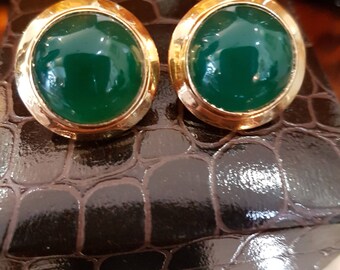18 k gold and green agate 1970s clips