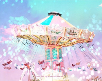 Carnival Nursery Prints, Pink Aqua Mint Baby Girl Nursery Carnival Photography, Baby Girl Nursery Art Decor, Ferris Wheel Photography Prints