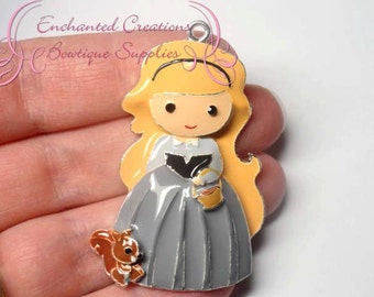 2" Briar Rose With Woodland Squirrel Friend Inspired Charm, Chunky Pendant, Keychain, Bookmark, Zipper Pull, Chunky Jewelry, Purse Charm