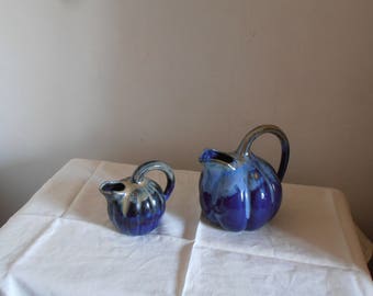 Two French vintage blue pitchers