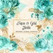Aqua and Gold Floral Clip Art, digital instant download painted watercolor flower png embellishments, teal rose, gold glitter roses