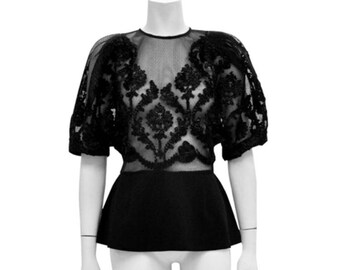 Bardot Black Mesh Blouse (Clothing, Women's Clothing, Tops & Tees Blouses, short sleeve womens, black blouse)