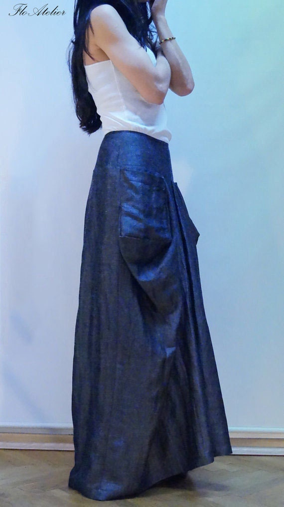 Long Loose Linen Skirt/Summer Maxi Skirt/Gray Extravagant Maxi