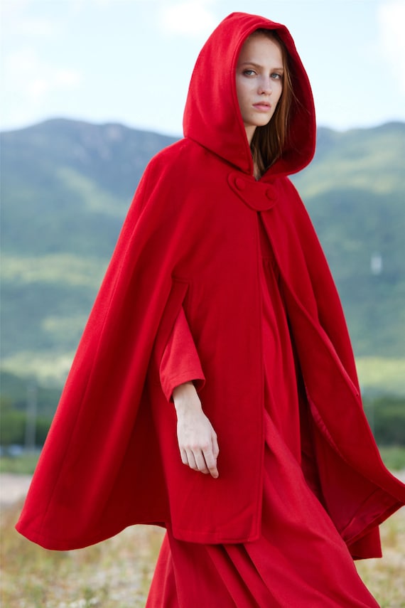 red hooded coat wool coat cashmere coat red coat hooded