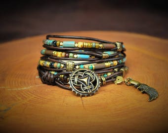 5-Wrap Leather Bracelet -- Fits 6" Wrist