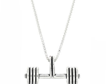 Sterling Silver Weightlifting Straight Barbell Necklace (3d Charm)