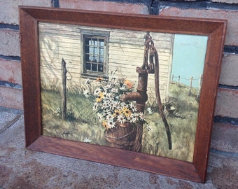 Vintage Framed Art, Framed Print, Farm House Decor, Vintage Wood Frame, Framed Flower Print, Vintage Art Work, Country Art, Primitive Art
