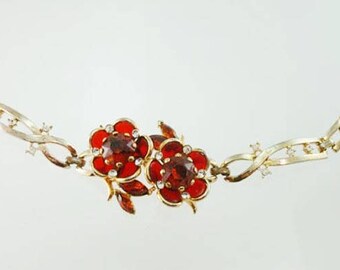 Orange & Clear Rhinestone Bracelet Raised Flowers Orange Bracelet Orange Rhinestones Flower Bracelet