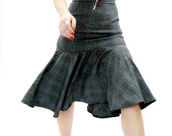 Tartan midi skirt, office wear, womens skirt, plaid skirt, checkered skirt, high waisted skirt, business clothes