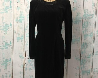 Vintage Laura Ashley black velvet beaded dress