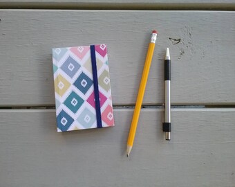 Diamond Pattern Pocket-Sized Handmade Notebook - approx. 3"x4" - blank, 100 pages - elastic closure