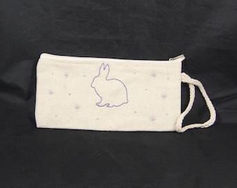 Purple Bunny Rabbit Embroidered Pouch